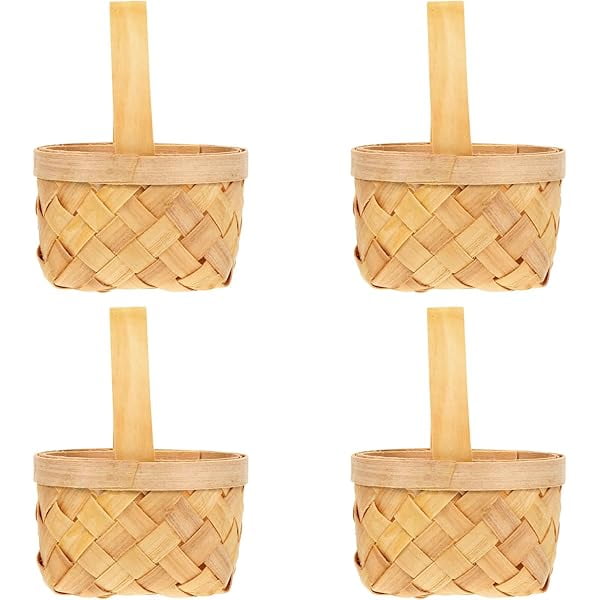 wonima44 4pcs Flower Baskets Mini Woven Baskets with Handles Rustic Wedding Flower Girl Basket Flower Candy Chocolate Gift Box for Wedding Easter Party Wood Basket Favors Storage Basket