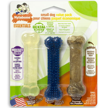 Nylabone Small Dog Value Pack Includes 2 Chew Toys and 1 Edible Chew Treat, (Best Dog Chews For Puppies)