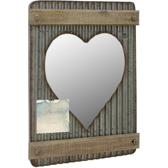 Stonebriar Collection Corrugated Metal And Wood Heart Shaped Wall Mirror Decor