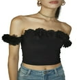 thumbnail image 1 of Women‘s Trendy Slim Fitted Tube Tops Sleeveless Off Shoulder Flower Decor Crop Tops, 1 of 6