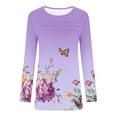 thumbnail image 6 of Viikei Long Sleeve Tshirts Women,Women's Spring/Summer Floral Printed Round Neck Long Sleeve T-shirt Purple XXXL, 6 of 7