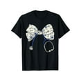 thumbnail image 1 of Cotton Short Sleeve T-Shirt Floral Blue Coquette Bow Nurse Stethoscope Nursing Doctor T-Shirt Black Top Graphic tees, 1 of 6