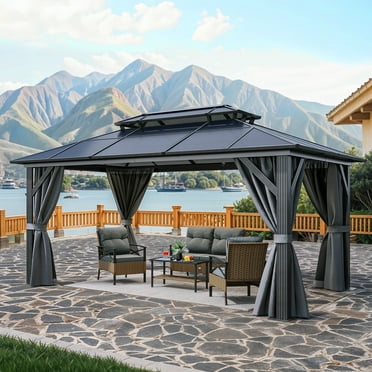 ModFusion 10' x 13' Polycarbonate Gazebo with Nettings & Shaded Curtains