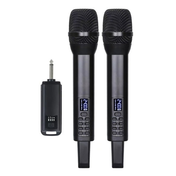 TFixol 2.4G Dual Wireless Microphone System with Rechargeable Handheld Dynamic Mics, 1 Receiver, Built-in Lithium Battery, 50m Range, Ideal for Stage Performances & Karaoke (D100)