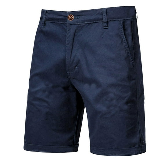 WERYOUNG Men Solid Color Casual Business Trend Slim Fit Button Straight Tube Workwear Shorts Leisure Trunks, Navy, XL