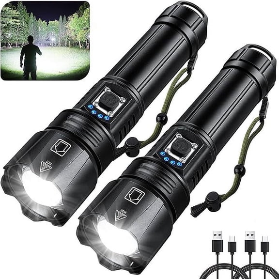 ZCFlashlights High Lumens Rechargeable, 990000 Lumen Super Bright Flashlight 2 Pack, High Powered LED Flash Light with 5 Modes, IPX6 Waterproof Handheld Flashlights for Home Camping Gift