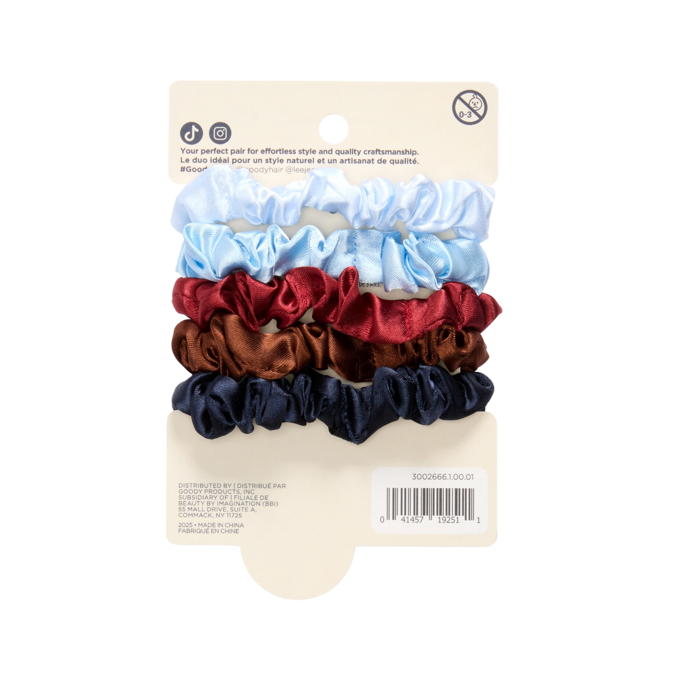 Goody x Lee Satin Thin Hair Scrunchies, No Damage, All Hair Types, 5 Pack