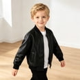 thumbnail image 7 of Generic Boys Faux Leather Motorcycle Jacket Zip Up Varsit𝐲 Baseball Coat Kids Fall Long Sleeve PU Leather Moto Biker Bomber Jacket, 7 of 7