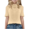 thumbnail image 3 of Swuxness Girls Casual Short Sleeve Tops, Spring and Summer Blouses, Kids Solid Color Crew Neck Fashionable Versatile Soft Loose Pullover Tee Beige, 6-7 Years, 3 of 4