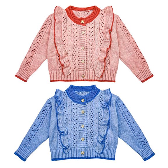 Godderr 3-12Y Girls Sweet Cardigan Sweaters Toddler Princess Knitwear Kids Lacey Breathable Knitted Sweaters