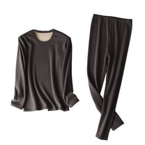 DHFJKG Mens Thermal Underwear Set Thick Fuzzy Lining Long Johns Base Layer 2 Piece Set Solid Color Slim Fit Top Bottom Autumn Winter Clothes Classic Nightwear