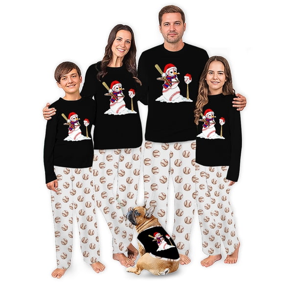 Jenny Baseball Snowman Matching Pajamas For The Whole Family, Sport Christmas Pajamas, White And Black, Size NB - Men 6XL