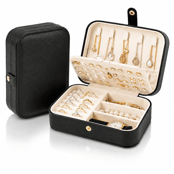 Synthetic Leather Portable Jewelry Box for Women Girls 3 Layers Organizer Necklace Ring Earring Travel Jewelry Storage Gift Case