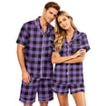thumbnail image 2 of Button Up Pajamas for Women Mens Pajamas Set Shorts Men's Pajama Sets Matching Pajamas for Couples Matching Pajamas Set for Couples Plaid Button Down Soft Cooling Sleepwear Pockets Women Men, L, 2 of 5