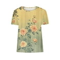 thumbnail image 5 of KeFaWanJu Summer ! Round Neck T Shirts for Women Plus Size Short Sleeve Tshirts Under $5 Floral Tee Shirts,Yellow B Sizes M, 5 of 5