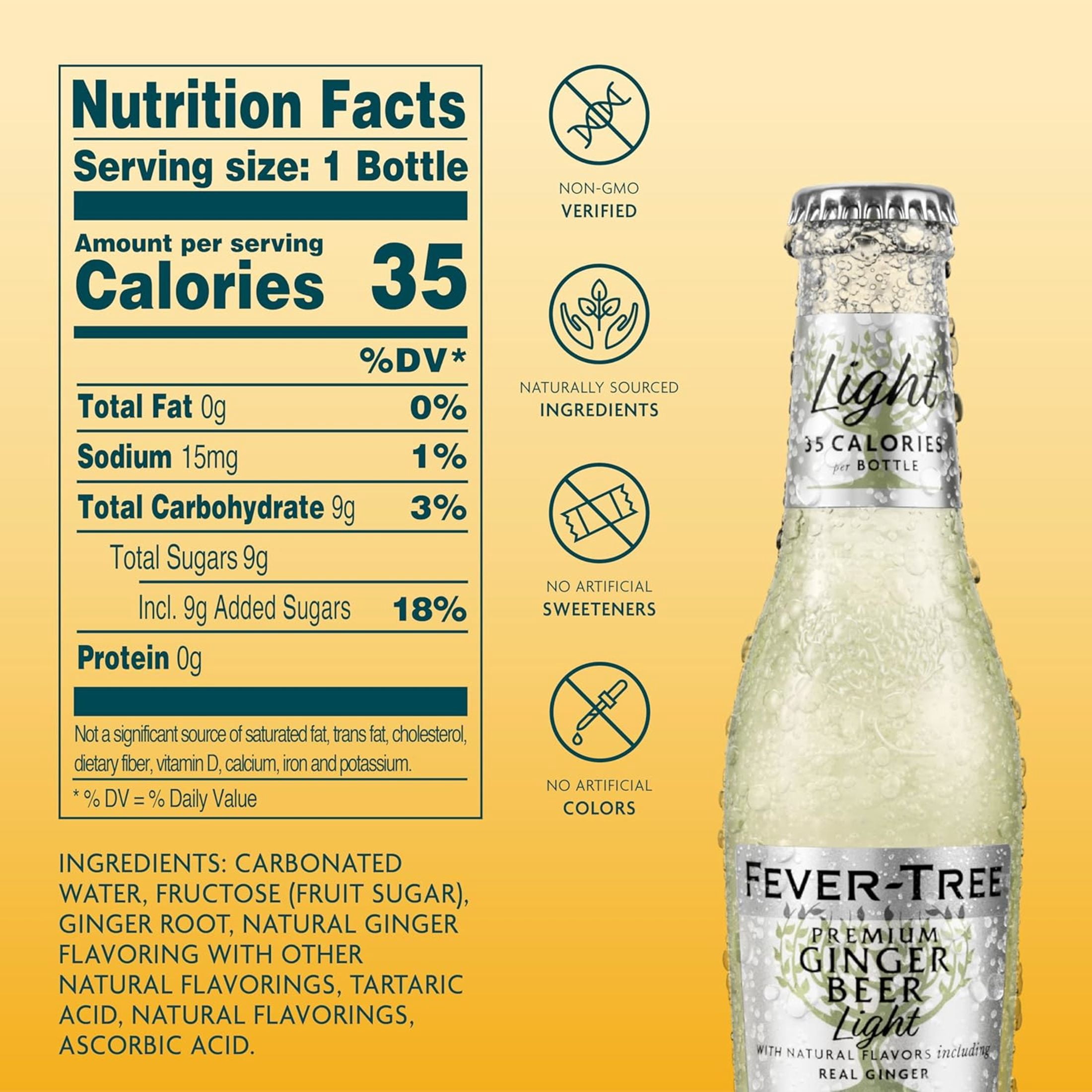 Fever-Tree Refreshingly Light Ginger Beer, 4 Pack, 200 ML Glass Bottles, 0% ABV