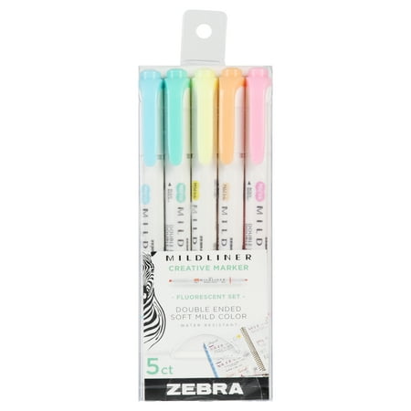Zebra Pen Mildliner, Double Ended Highlighter, Broad and Fine Tips, Assorted Fluorescent Colors,