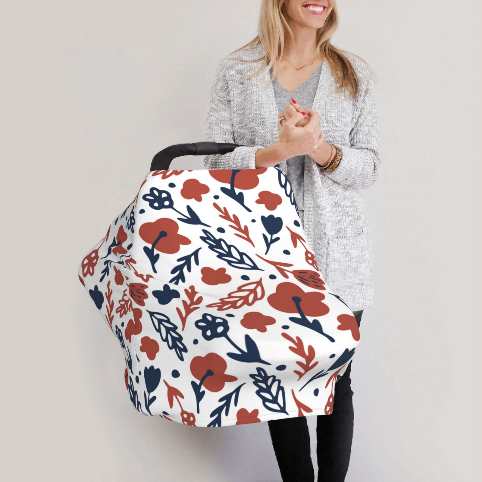 Fotbe Red Blue Leaves Pattern Car Seat Covers for Babies, Nursing Breastfeeding Cover Carseat Canopy, Soft Stretchy Carrier Cover