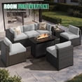 thumbnail image 2 of LazySunsets 8-Piece Outdoor Patio Furniture Set with Fire Pit Table, Wicker Rattan Sectional Sofa Conversation Sets, Light Gray, 2 of 10