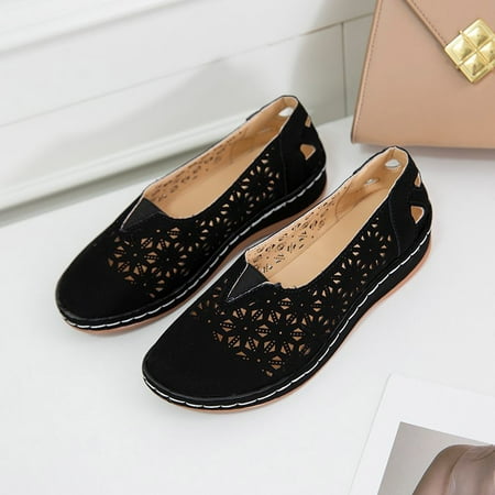 

Floleo Clearance Fashion Women Flat Shoes Hollow Wedge Heel Casual Large Size Single Shoes