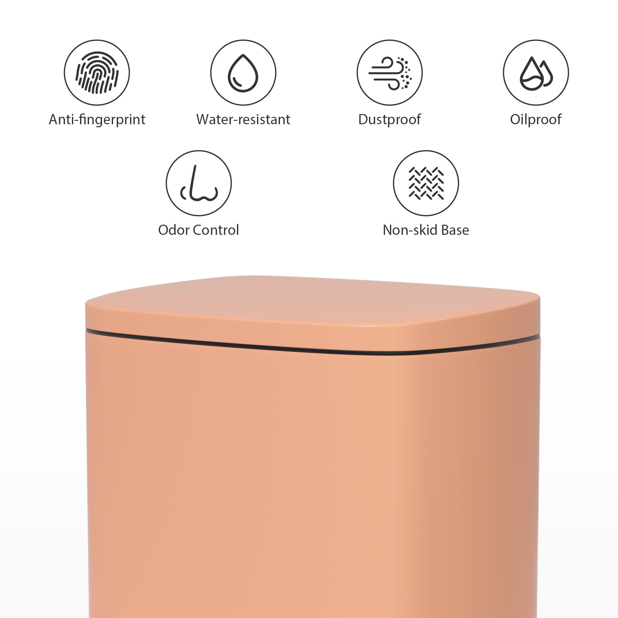 CL.HPAHKL Step-On Kitchen Trash Can, Brushed Stainless Steel Garbage Can with Soft Close Lid, Large Capacity Garbage Bin with Odor Seal for Home, Office, Bathroom, Bedroom, Pink