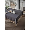thumbnail image 4 of Retro Farmhouse Ruffle Tablecloth Cotton Linen Tablecloth with Flounces Trim Dust-Proof Washable Table Cover for Kitchen Party Dinner Picnic Decor (Rectangle/Oblong, 140*180cm, Grey), 4 of 5