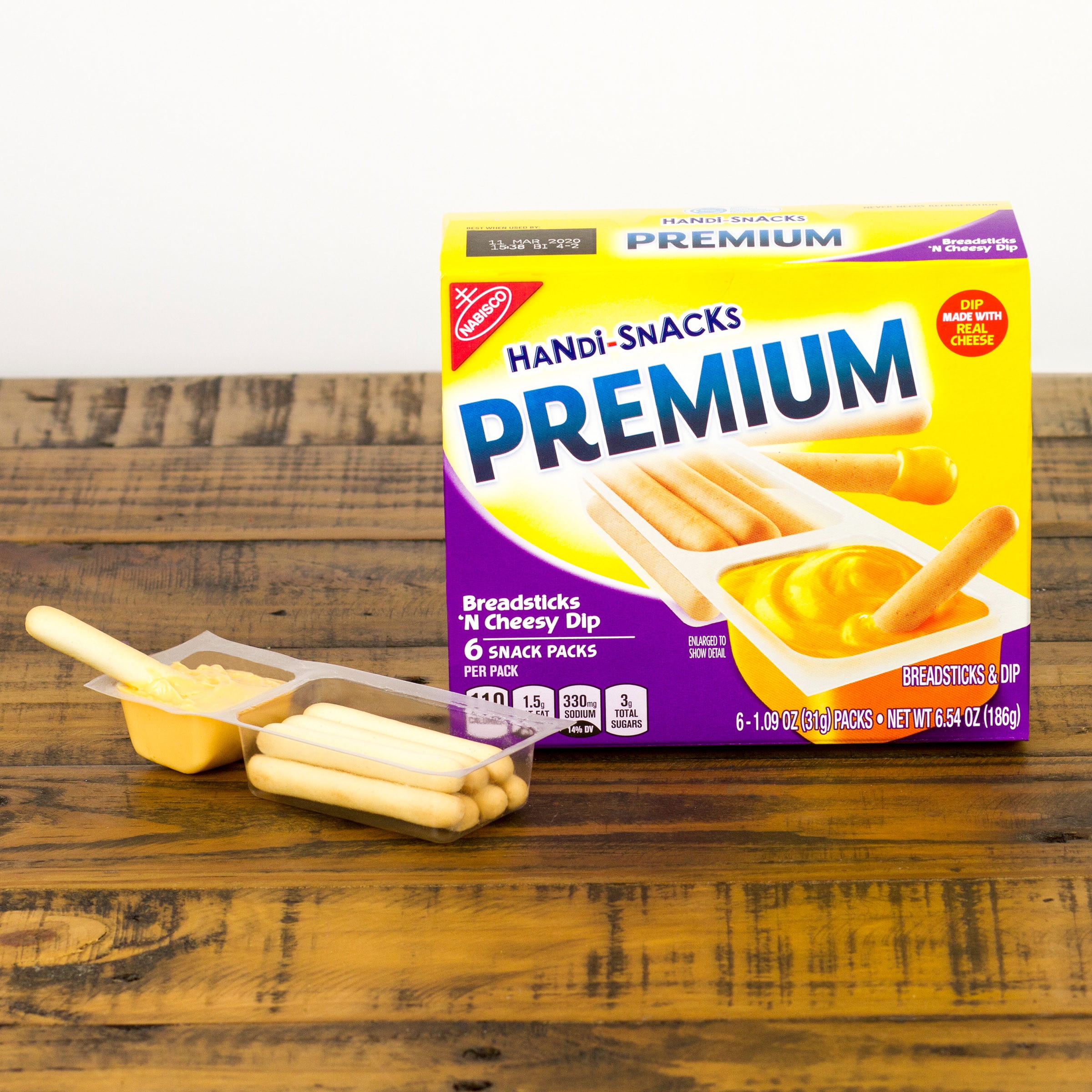 Handi-Snacks Premium Breadsticks 'N Cheesy Dip Snack Packs, 6 Snack Packs
