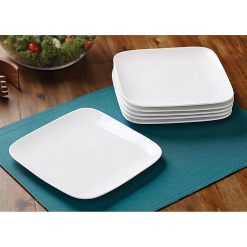 Better Homes and Gardens Soft Square Salad Plates, White, Set of 6