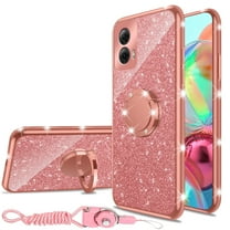 nancheng for 6.7-inch Motorola Moto G Power 5G 2024 Phone Case Girls Women Cute Glitter Luxury Soft Silicone Clear Case with Ring Stand Strap Lanyard Shockproof Protection Cover - Rose Gold
