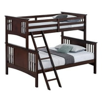 Ricky Twin Over Full Bunk Bed- Angled Ladder- Dark Brown Solid Hardwood