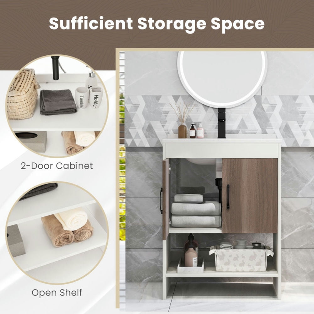 Finihen Bathroom Storage Cabinet, Bathroom Floor Cabinet, 25 Inch Bathroom Vanity Sink Combo Cabinet with Doors and Open Shelf, for Bathroom, Living Room, Bedroom, Kitchen, Gray Finihen Bathroom Storage Cabinet, Bathroom Floor Cabinet, 25 Inch Bathroom Vanity Sink Combo Cabinet with Doors and Open Shelf, for Bathroom, Living Room, Bedroom, Kitchen, Gray