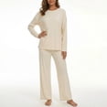 thumbnail image 6 of MecTo Women Pajamas Sets, Lady Oversize Comfy Solid Long-Sleeved PJ, 2 piece, Size M, 6 of 7