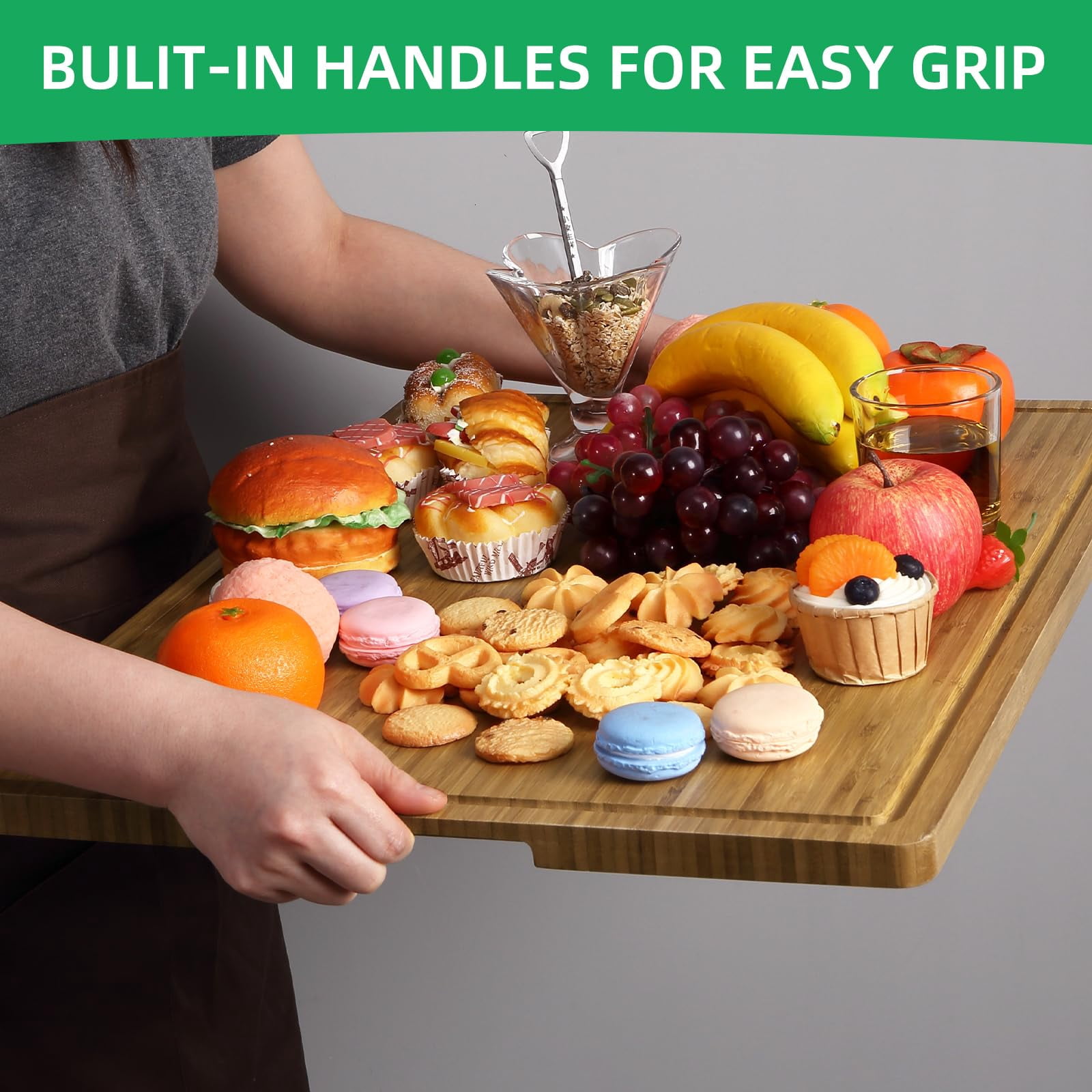 Extra Large Bamboo Cutting Board, Wooden Cutting Board for Kitchen With Juice Groove and Handles, Over Sink Board Meat Cutting Board, Large Caving Board Charcuterie Board