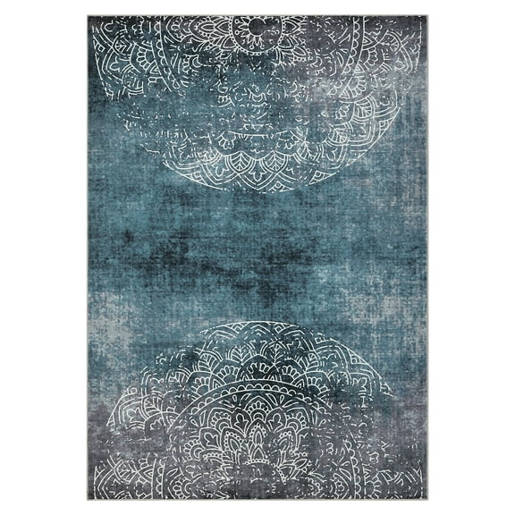 GlowSol 9'x12' Area Rug Modern Medallion Rug Washable Ombre Area Rug Non-Shedding Stain-Resistant Carpet for Living Room Bedroom, Gray Green