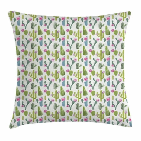 Exotic Throw Pillow Cushion Cover, Saguaro San Pedro Cactus Rebutia Floral Desert Wilderness Pattern, Decorative Square Accent Pillow Case, 18 X 18 Inches, Lime Green Fuchsia Slate Blue, by (Best Way To Prepare San Pedro Cactus)
