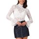 thumbnail image 1 of TOP Casual de Cuello Mock de Encaje Floral y Malla Sheer para Mujeres INSPIRE CHIC Talla XS Blanca, 1 of 6