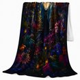 thumbnail image 2 of Black Cat In A Moonlit Flower Conservatory, Cozy Flannel Blanket with Luminous Fantasy Painting Print, Housewarming Gift for Magical Cat Garden Lovers, Home Decor for Bedroom and Living Room, 2 of 7