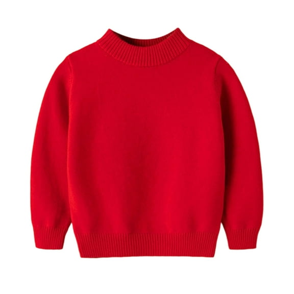 LYHaoo Boys and Girls' Uniform Cotton Crew-Neck Sweaters Long Sleeve Pullover Knit Sweaters 7-8 Years(Red)