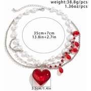 Multi-layered Heart Crystal Choker Necklaces for Women,Punk Pearls Beaded Chain Love Pendant Necklace Party Y2k Snake Bone Necklace Accessories