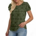 thumbnail image 4 of Enjoytime Shirts for Women Trendy Round Neck Hollow Lace 3/4 Sleeve Tops Solid Color Travel Business Casual Blouse, 4 of 6