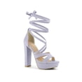 thumbnail image 1 of BLISSFUL STEP Women's Lace Up Platform Block High Heel Sandals Light Purple 8, 1 of 6
