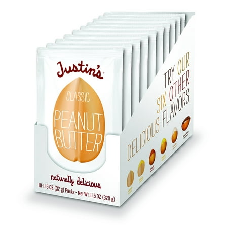 Classic Peanut Butter Squeeze Packs by Justin's, Only Two Ingredients, Gluten-free, Non-GMO, Responsibly Sourced, 10 Pack (1.15oz each) 10 Squeeze (Best Non Dairy Butter)
