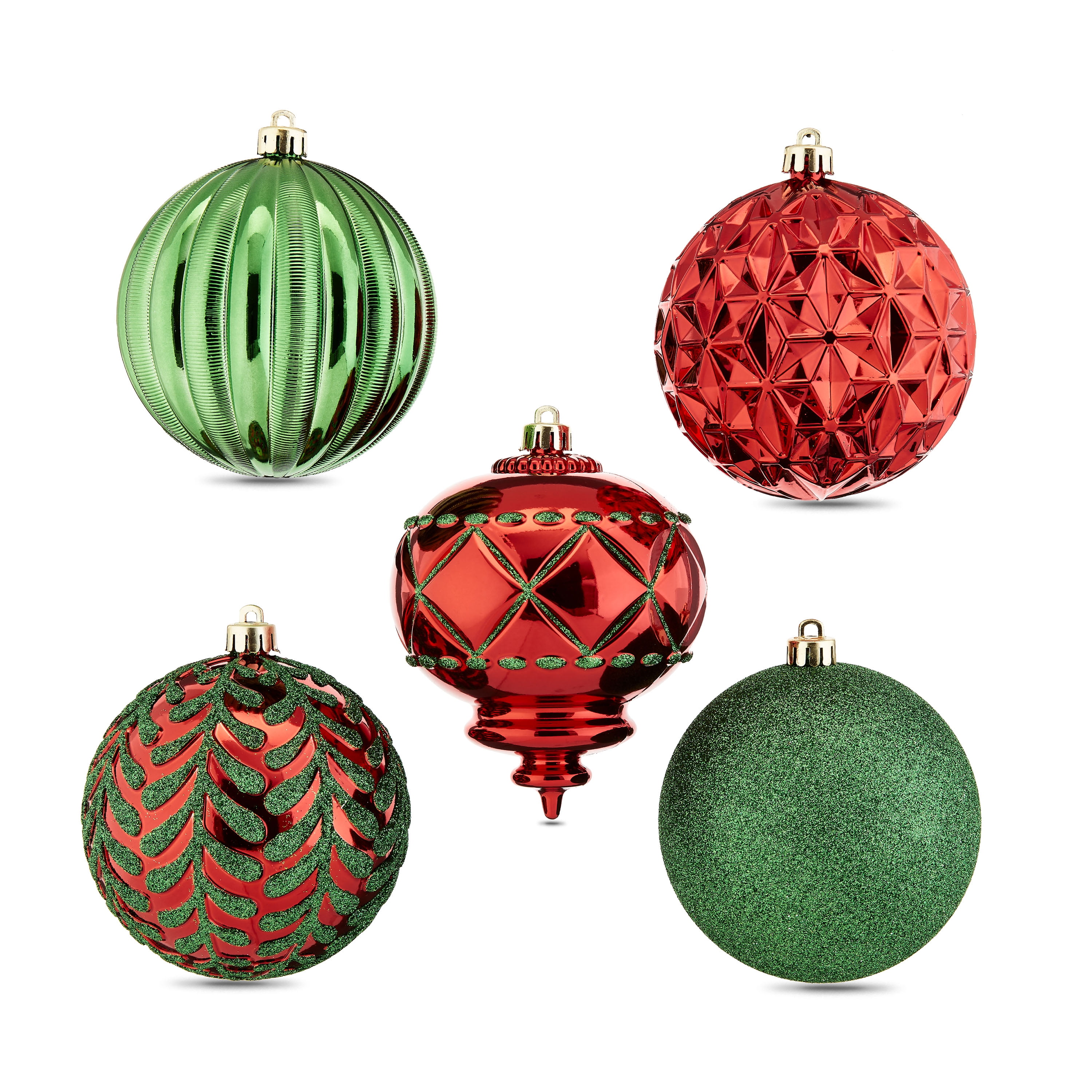 Holiday Time 100 mm Shatterproof Christmas Ornaments, Red and Green, 9 Count