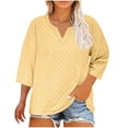 thumbnail image 2 of Maoxin 3/4 Length Sleeve Womens Tops Women Fashion Plus Size Solid Color V Neck 3/4 Sleeve Blouses 3/4 Sleeve Plus Size Tops for Women Yellow L, 2 of 5