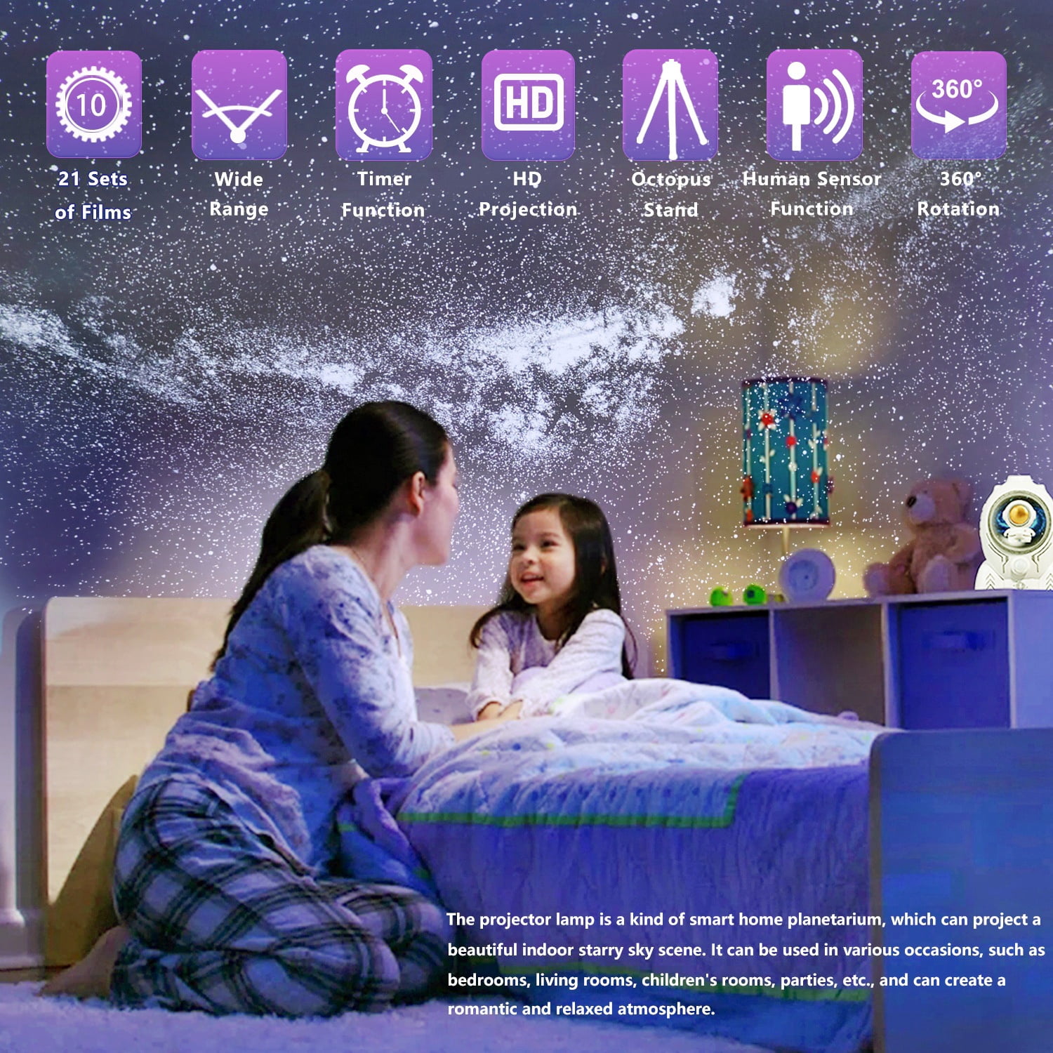 Star Projector, 10 in 1 Galaxy Projector for Bedroom, Night Light Projector with Timer 360° Rotating HD Focusable Star Lamp for Kids Room, Home Theater, Ceiling, Christmas, Room Decor