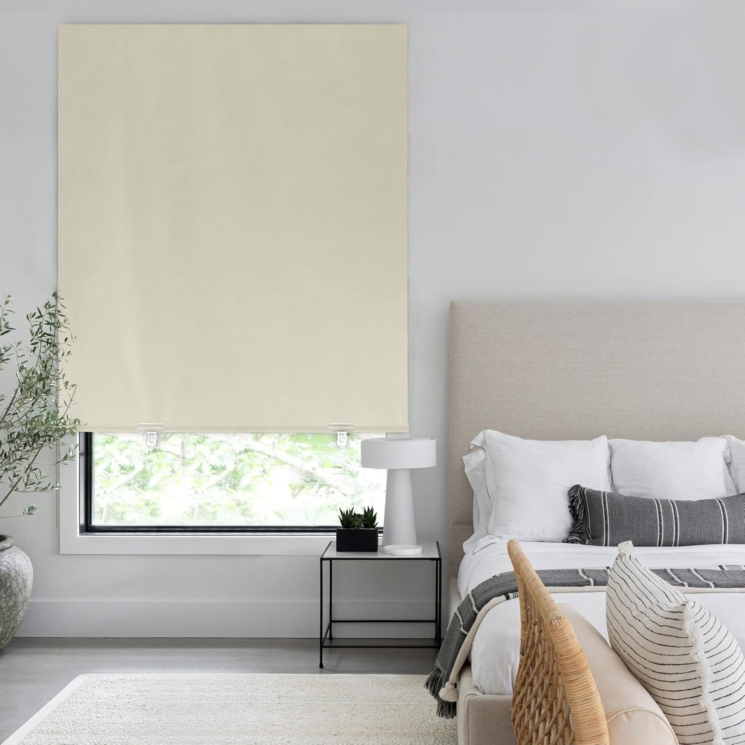 Blackout Roller Shades Cordless No Drill Thermal Insulated UV Protection Privacy Window Blinds for Bedroom 36x72 Cream