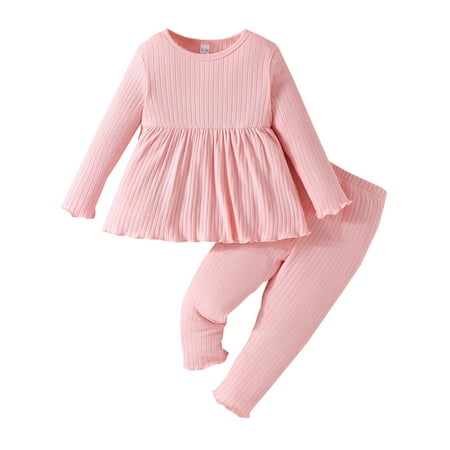 

Baby Girl Outfits Winter Long Sleeve Solid Color Tops Pants Two Piece Fall Trendy Clothes for Girls Size 12-18 Months