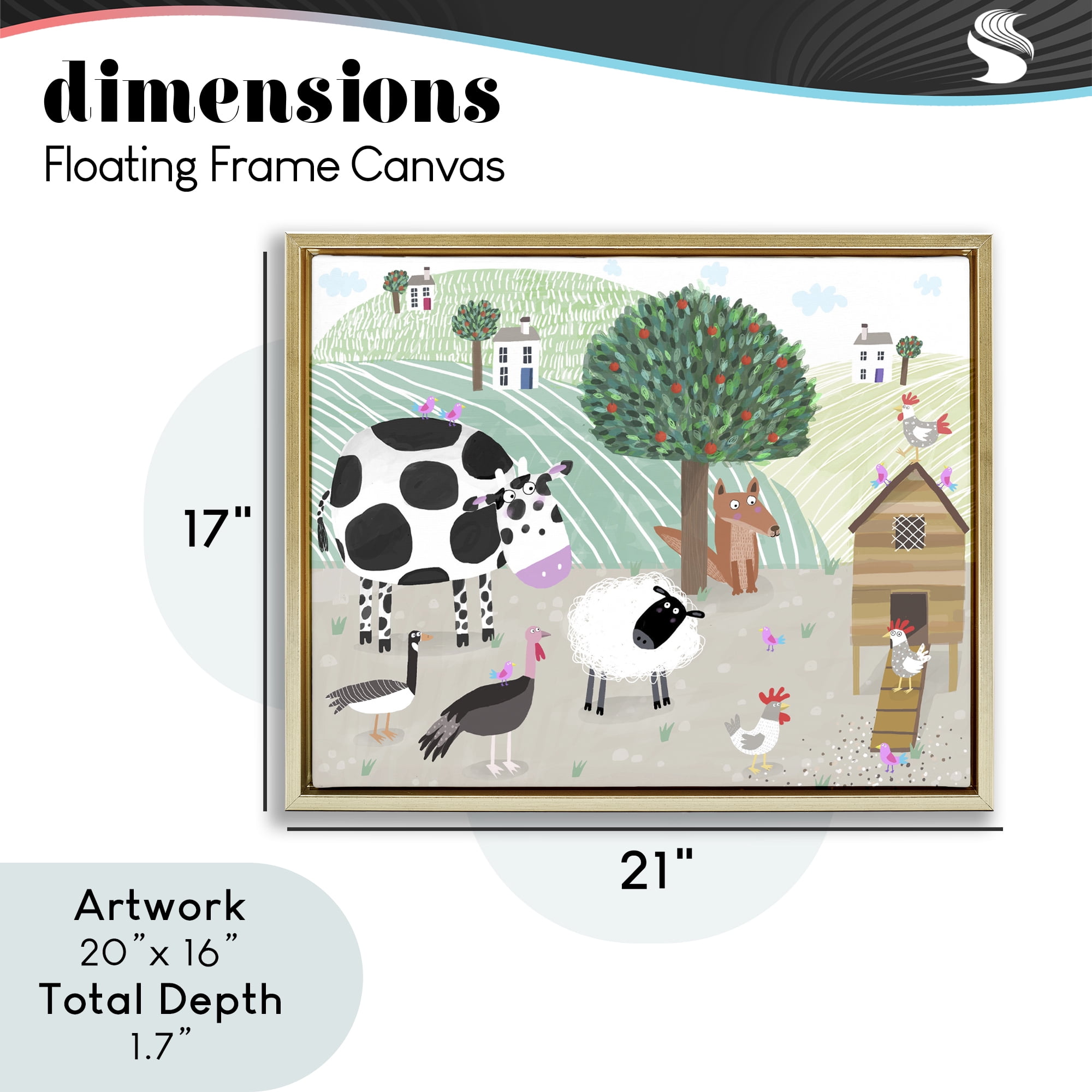Stupell Industries Down At The Farm Gold Framed Floater Canvas Wall Art, design by Carla Daly