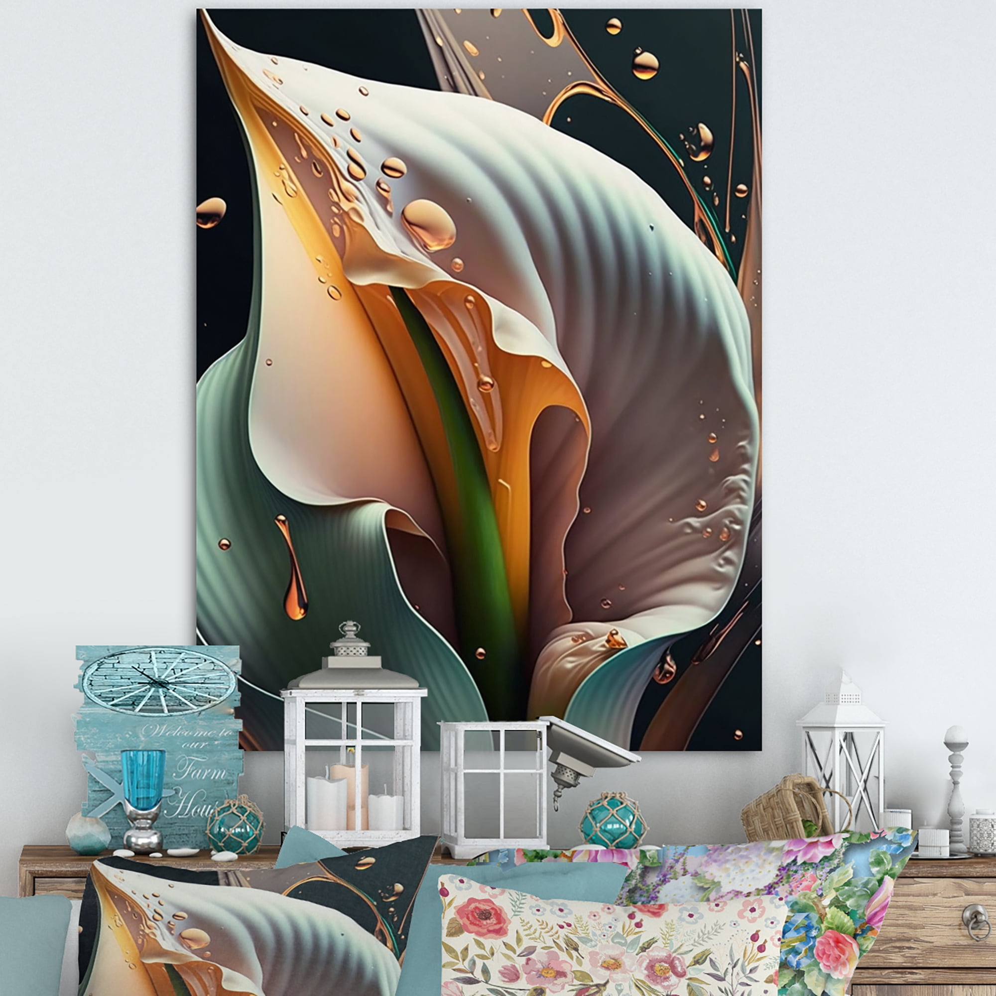 Designart Gren And White Calla Lily Flower I Canvas Wall Art