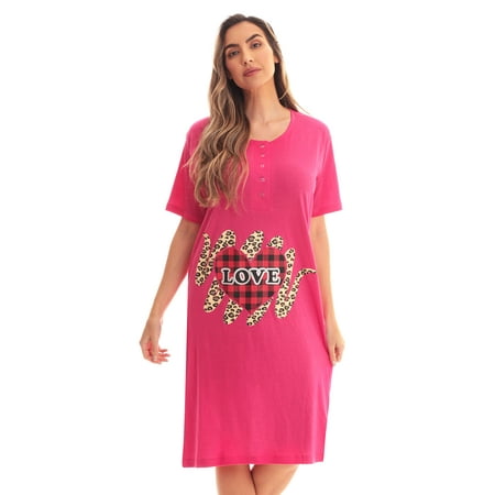 

Just Love Short Sleeve Nightgown Sleep Dress for Women (Fuchsia - Buffalo Plaid Love 2X)